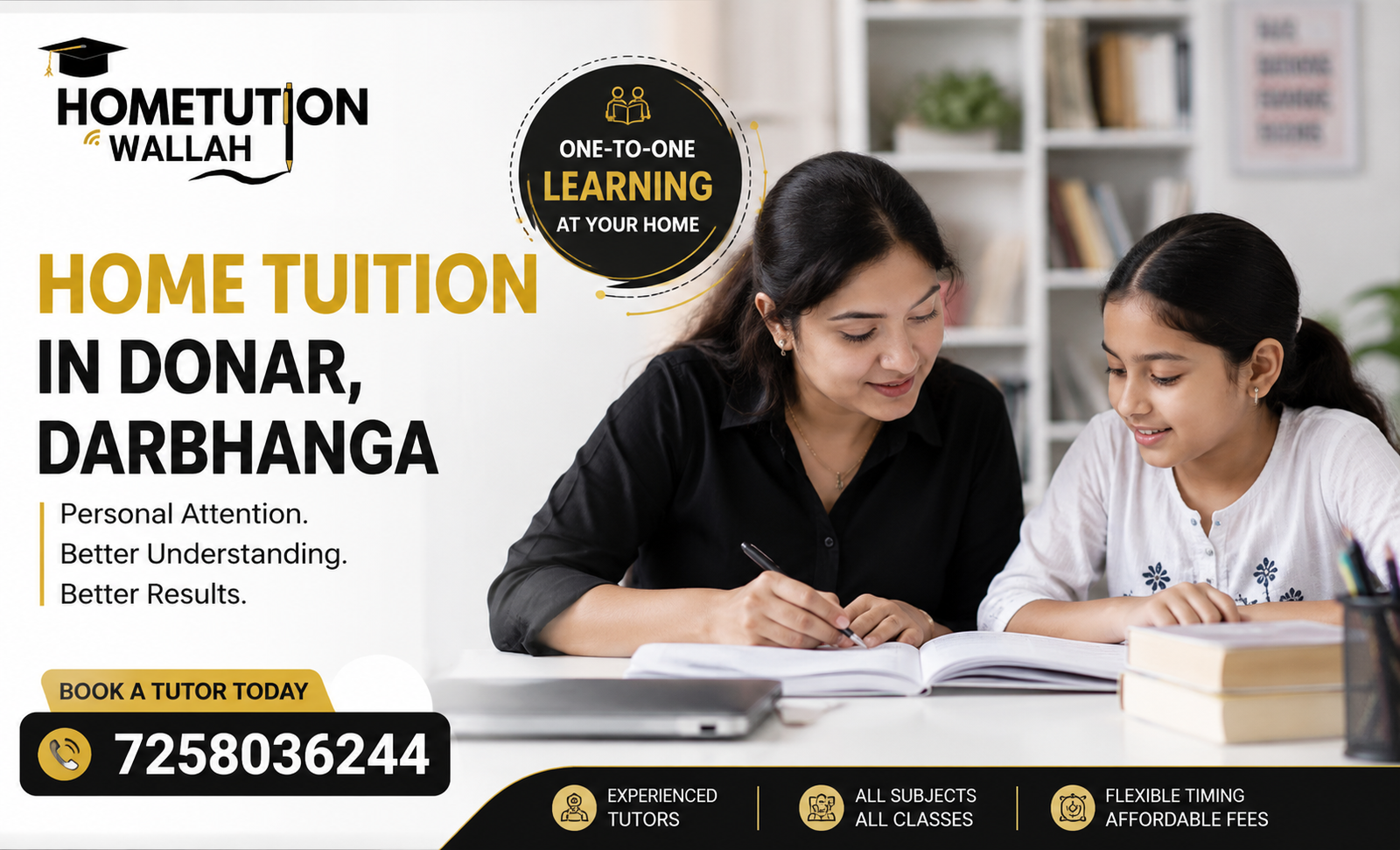 Professional female home tutor teaching girl student in Donar Darbhanga